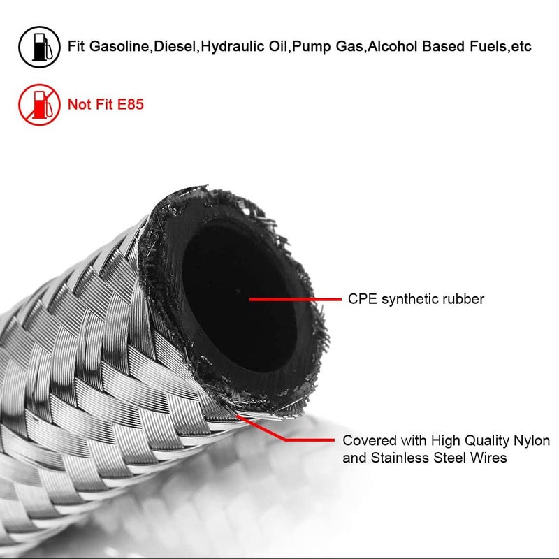 Ameetaa 6AN Fuel Line Kit, 20FT 3/8 CPE Nylon Stainless Steel Braided Fuel Line Hose with 10PCS AN6 Hose End Fitting Adapter Kit - Image 2